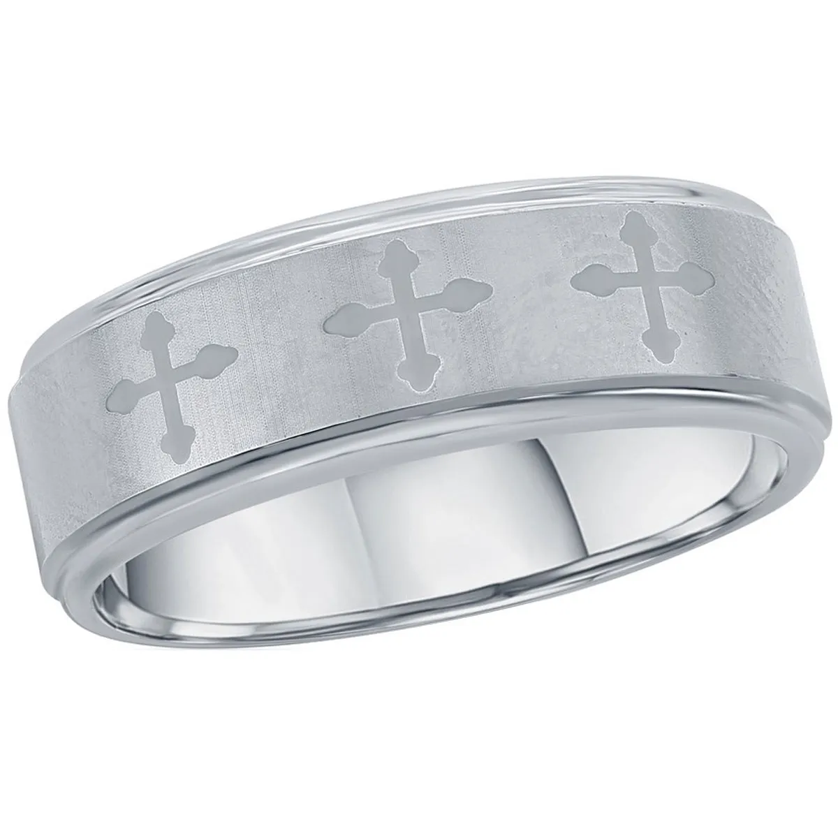 Men's Ring - Brushed and Polished Cross Tungsten, Size 9 | SW-2122-9