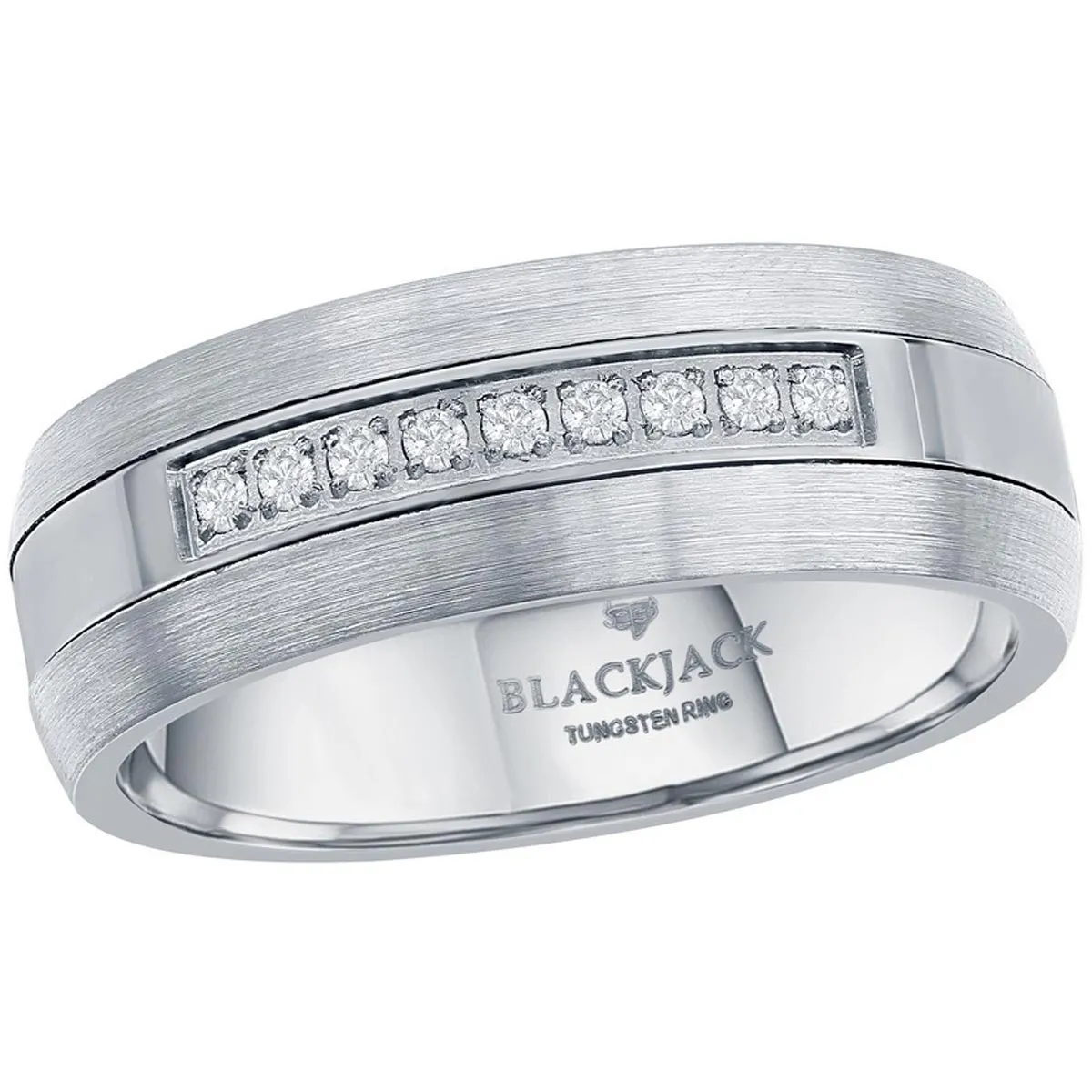 Men's Ring - Brushed and Polished CZ 8mm Tungsten, Size 9 | SW-2121-9 