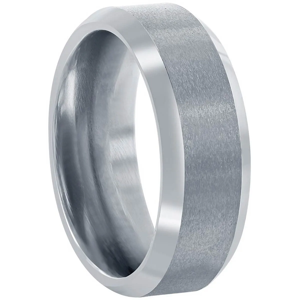 Men's Ring - Brushed and Polished Silver 8mm Tungsten, Size 9 | SW-2079-9