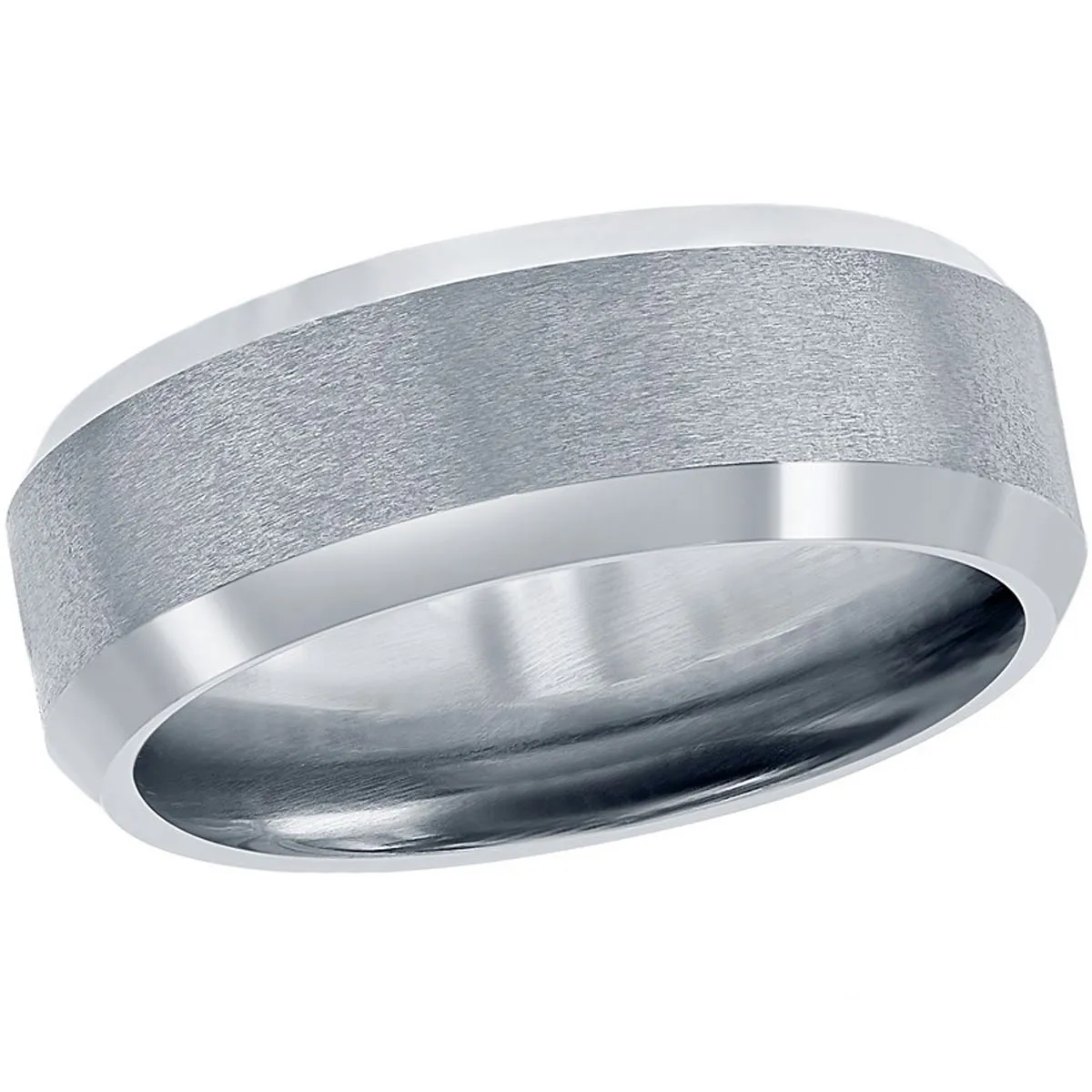 Men's Ring - Brushed and Polished Silver 8mm Tungsten, Size 9 | SW-2079-9