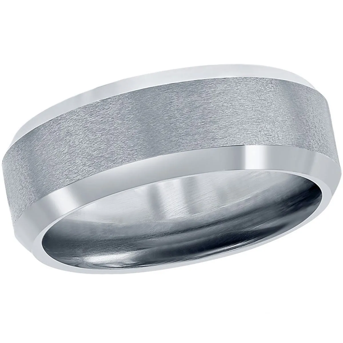 Men's Ring - Brushed and Polished Silver 8mm Tungsten, Size 9 | SW-2079-9 