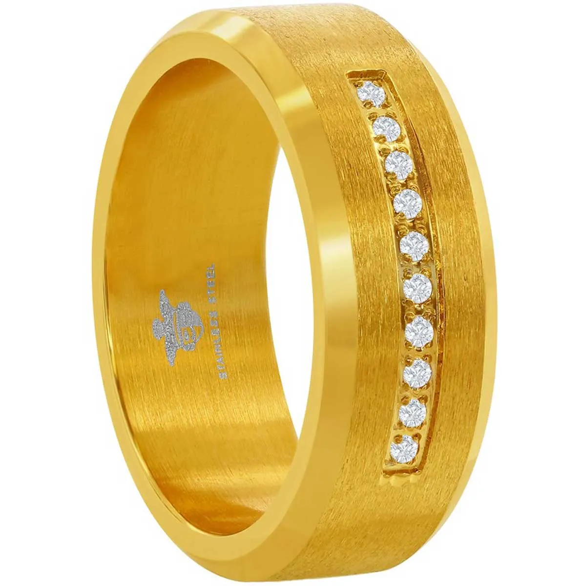 Men's Ring - Gold Plated Stainless Steel CZ Stripe, Size 9 | SW-2097-9