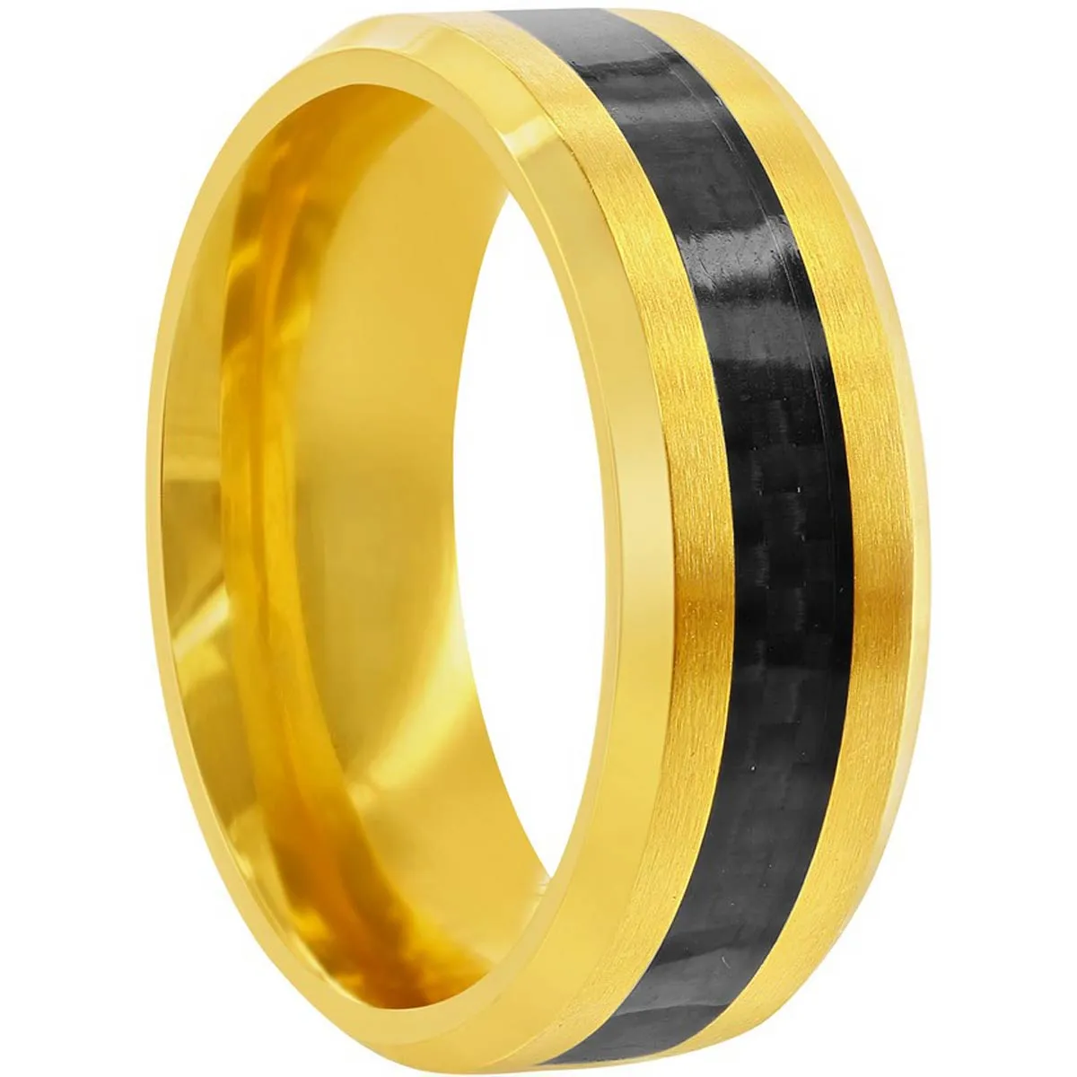 Men's Ring - Gold Tone Steel with Black Carbon Fiber, Size 13 | SW-2115-13
