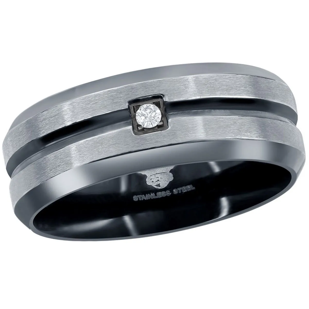 Men's Ring - Stainless Steel Black and Silver CZ, Size 9 | SW-2094-9