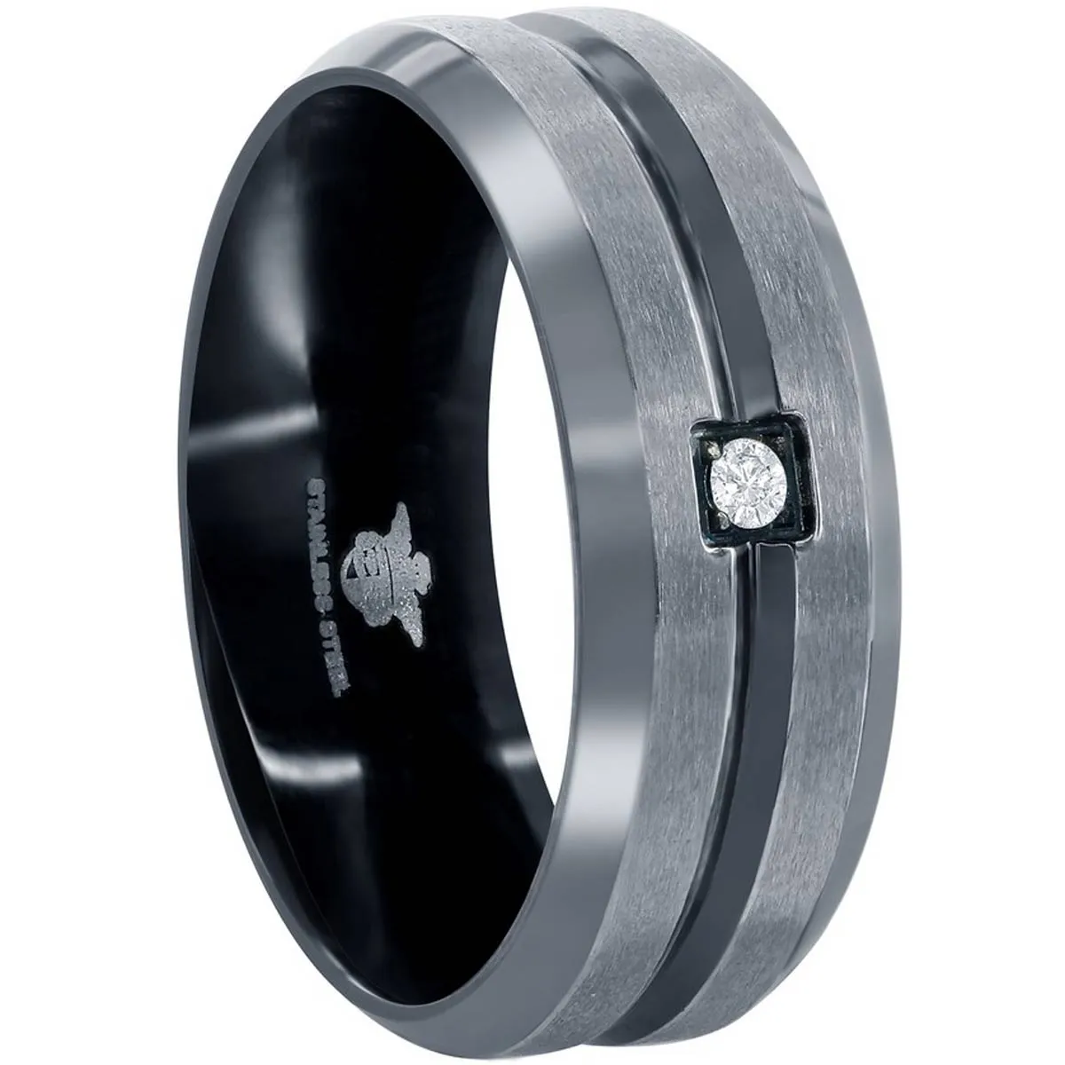 Men's Ring - Stainless Steel Black and Silver CZ, Size 9 | SW-2094-9