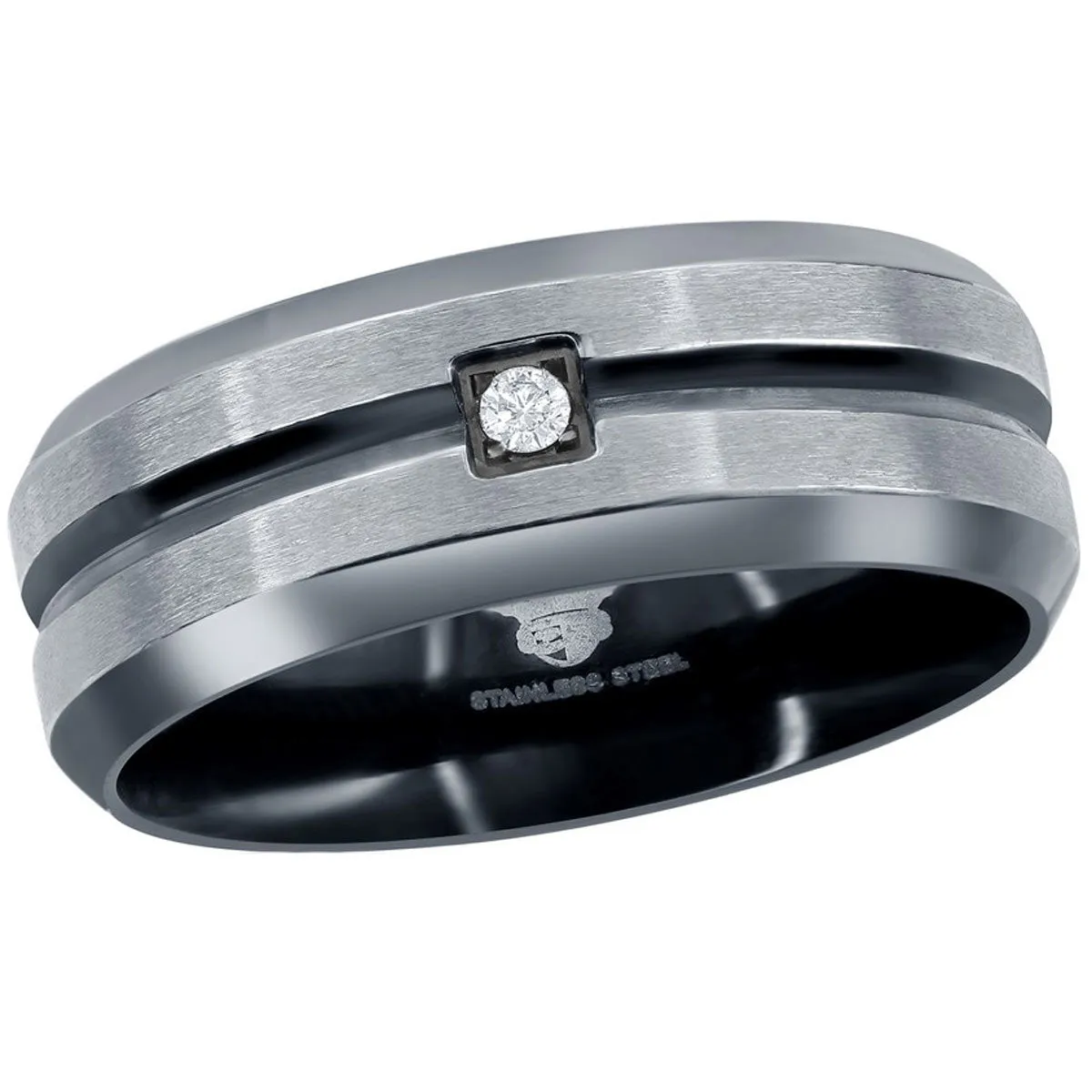 Men's Ring - Stainless Steel Black and Silver CZ, Size 9 | SW-2094-9 