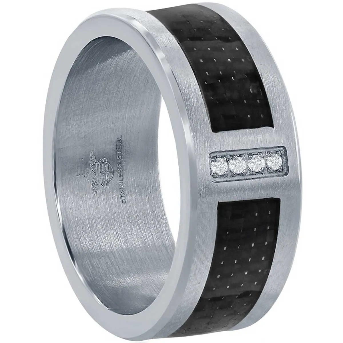 Men's Ring - Stainless Steel Black Carbon Fiber CZ, Size 12 | SW-2095-12