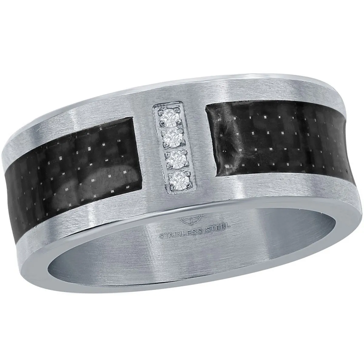 Men's Ring - Stainless Steel Black Carbon Fiber CZ, Size 12 | SW-2095-12