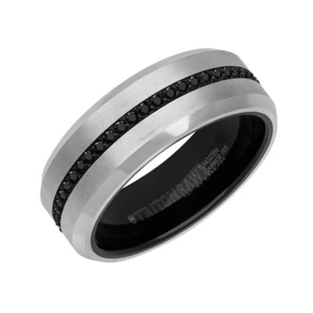 Men's Tungsten Wedding Band with Black Sapphires 