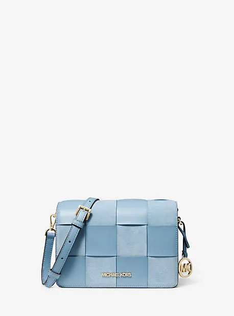 Mercer Small Woven Faux Leather and Suede Crossbody Bag