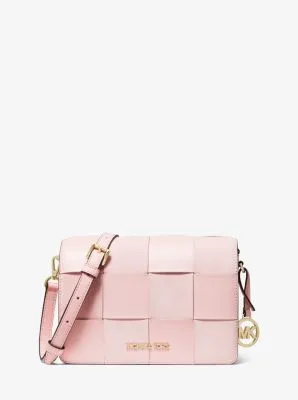 Mercer Small Woven Faux Leather and Suede Crossbody Bag