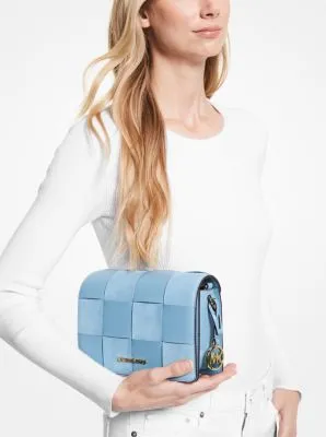 Mercer Small Woven Faux Leather and Suede Crossbody Bag