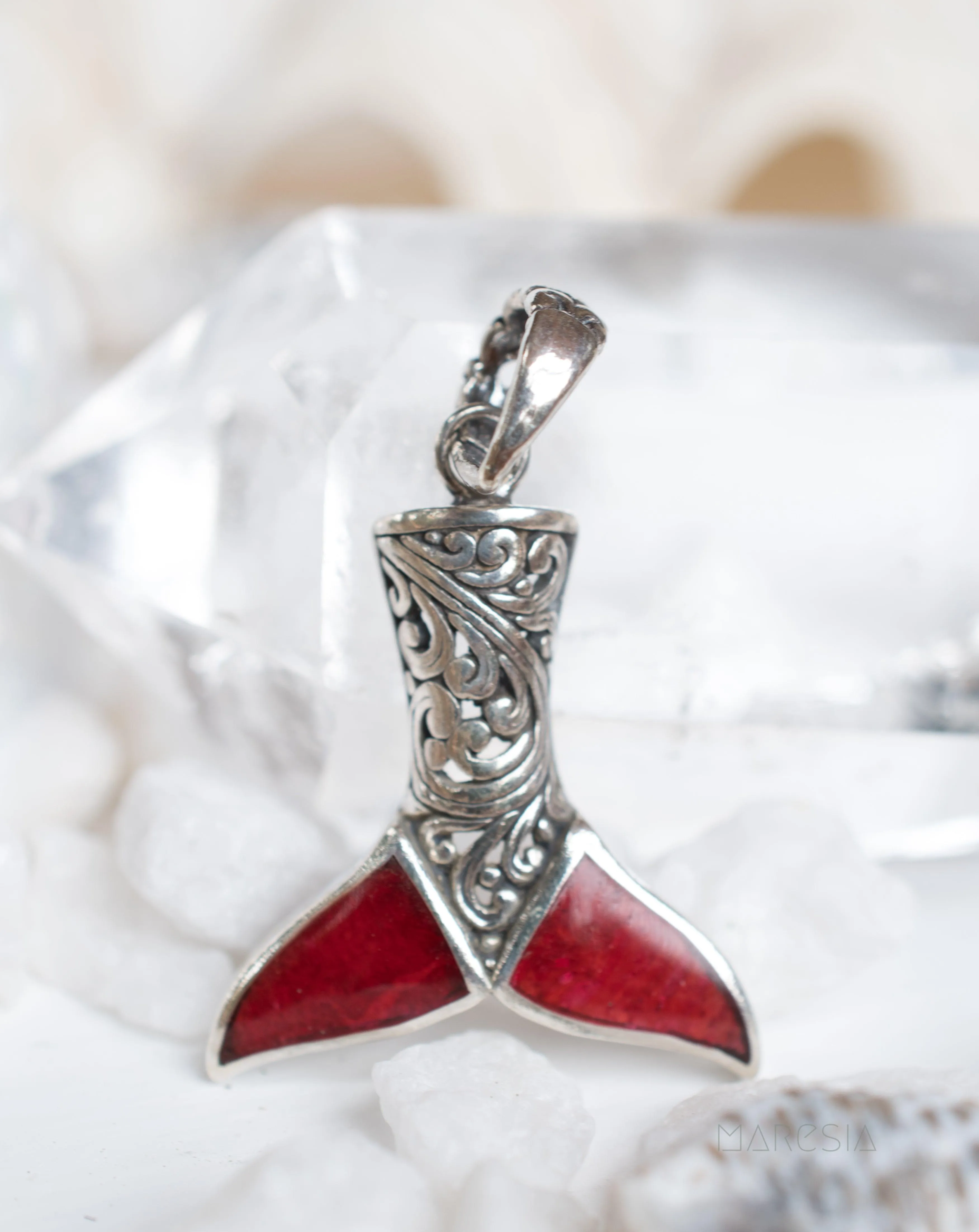 Mermaid Tail Pendant ~ Abalone or Coral ~ Sterling Silver 925 ~SMP006