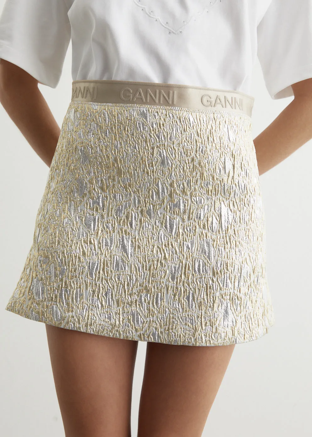 Metallic Cloque Elasticated Mini Skirt