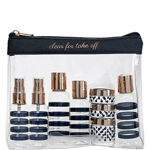 Miamica Women's TSA Compliant Travel Bottles and Toiletry Bag Kit, 12 Piece, Navy, One Size mega luggage savings