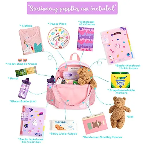 mibasies Toddler Backpack for Girls Kids Kindergarten Unicorn Rainbow Bag