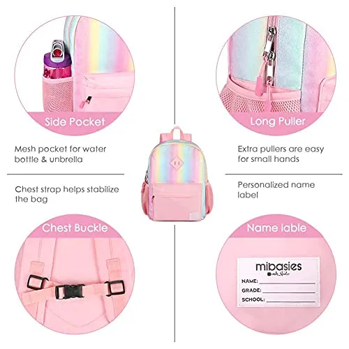 mibasies Toddler Backpack for Girls Kids Kindergarten Unicorn Rainbow Bag