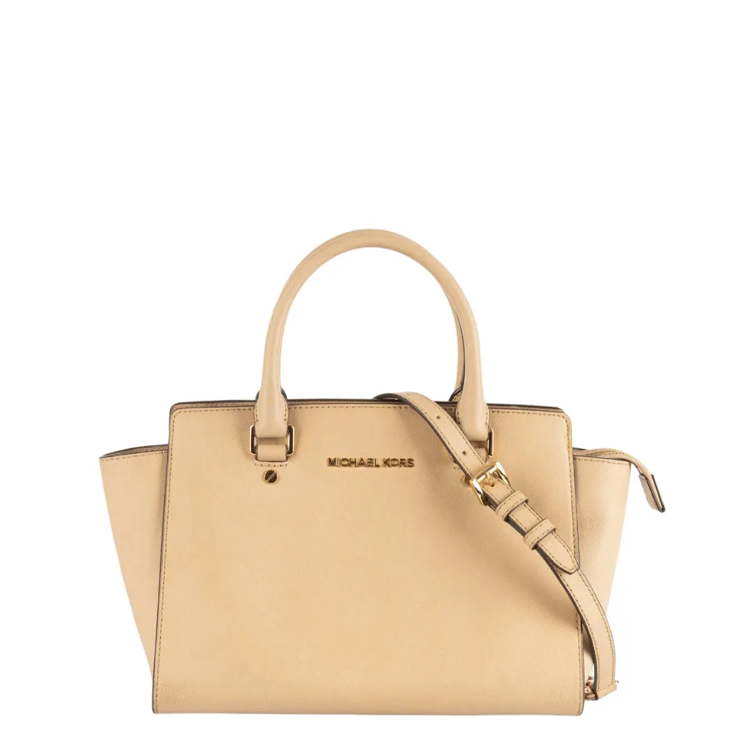 Michael Kors Beige Leather Medium Selma Satchel flash sale luggage