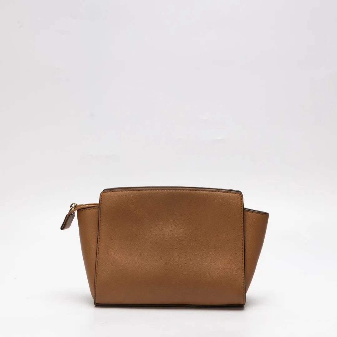 Michael Kors Brown Saffiano Leather Small Selma Crossbody Bag