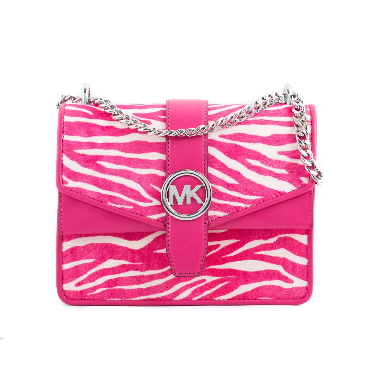 Michael Kors Chain Leather Shoulder Bag Zebra Dragonfruit Pink