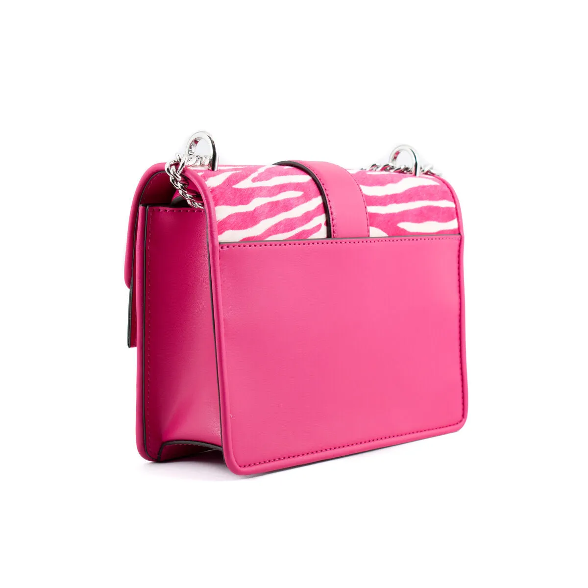 Michael Kors Chain Leather Shoulder Bag Zebra Dragonfruit Pink