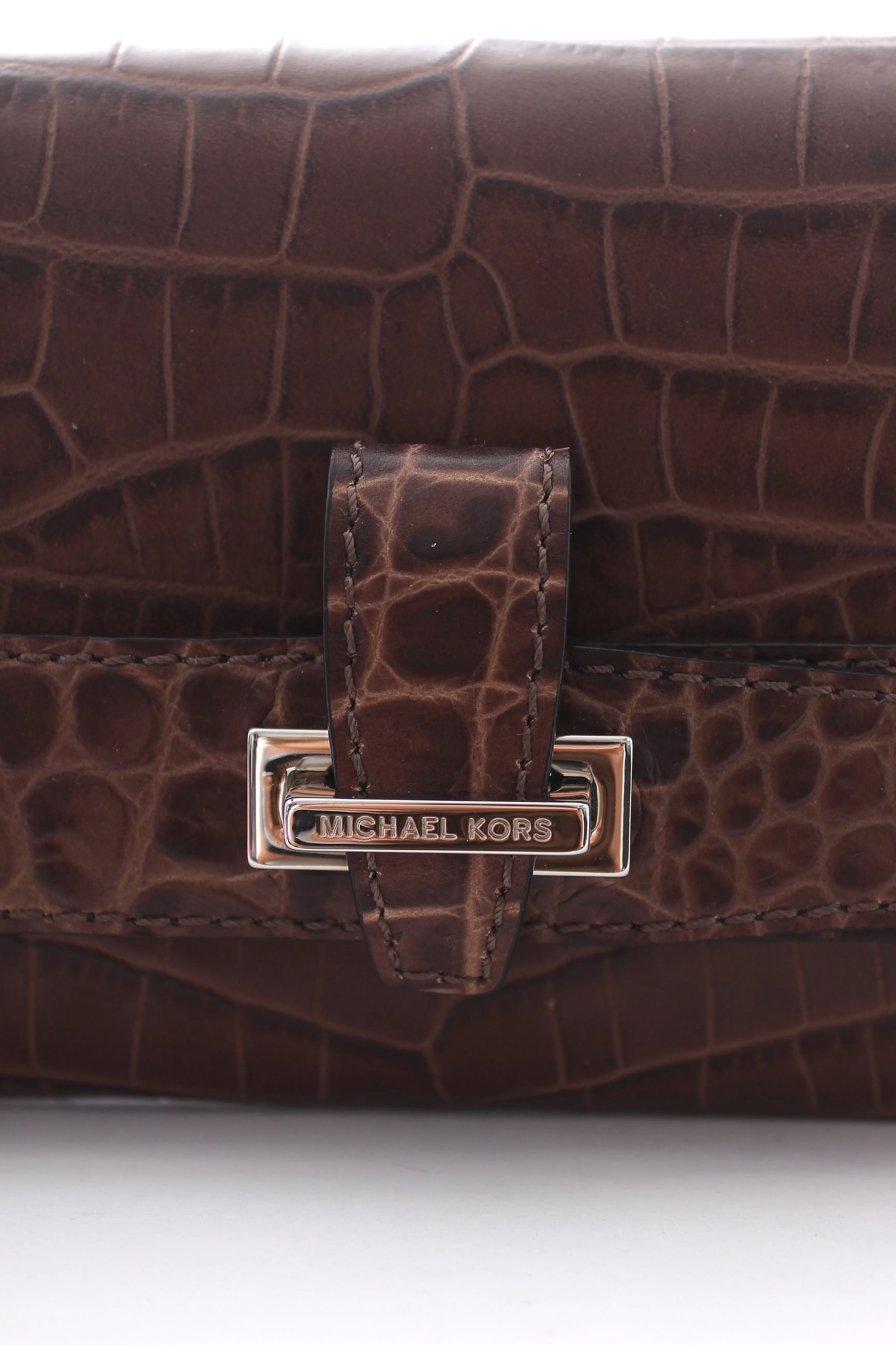 Michael Kors Collection Croc-Embossed Leather Clutch Bag