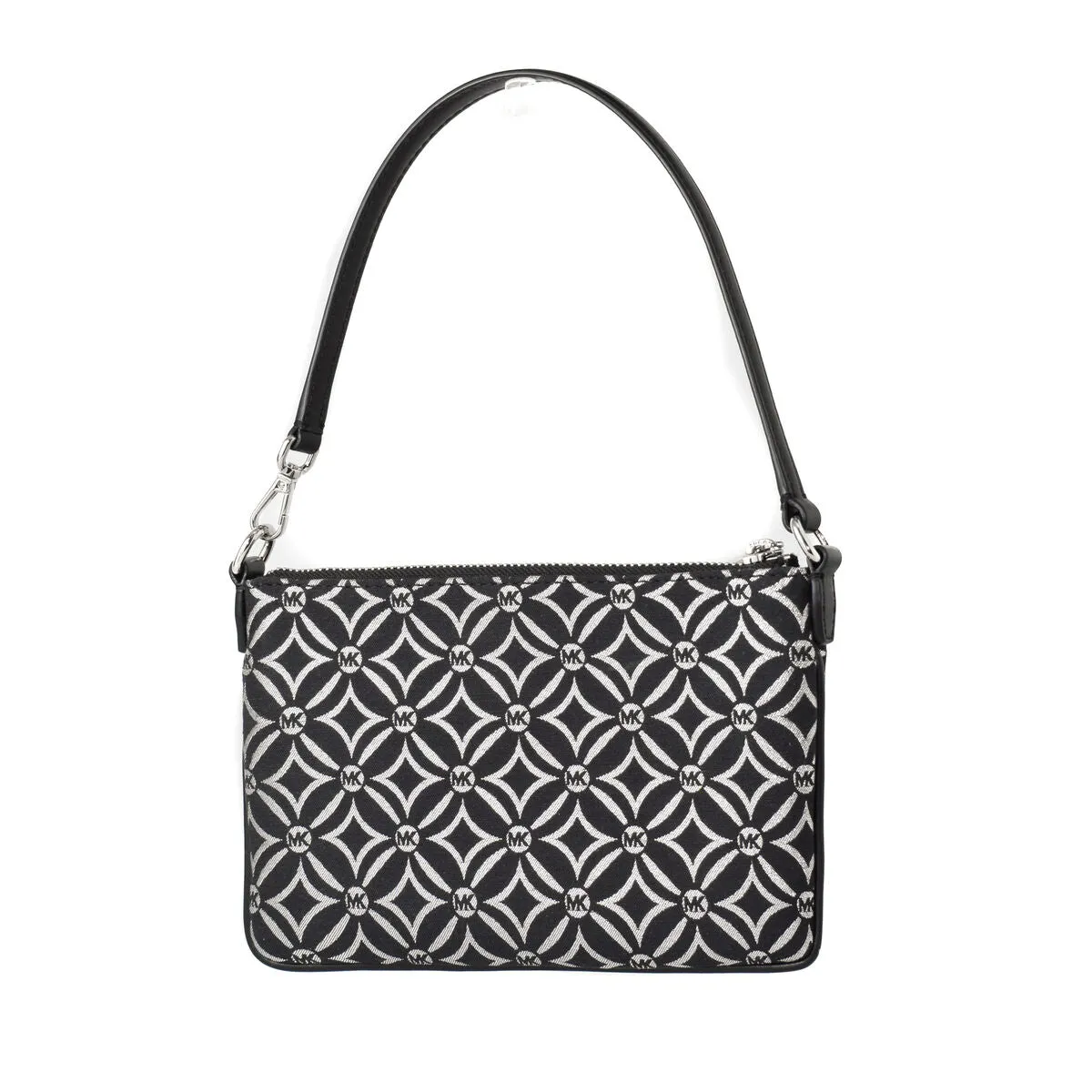 Michael Kors Logo Print Shoulder Bag Black Silver