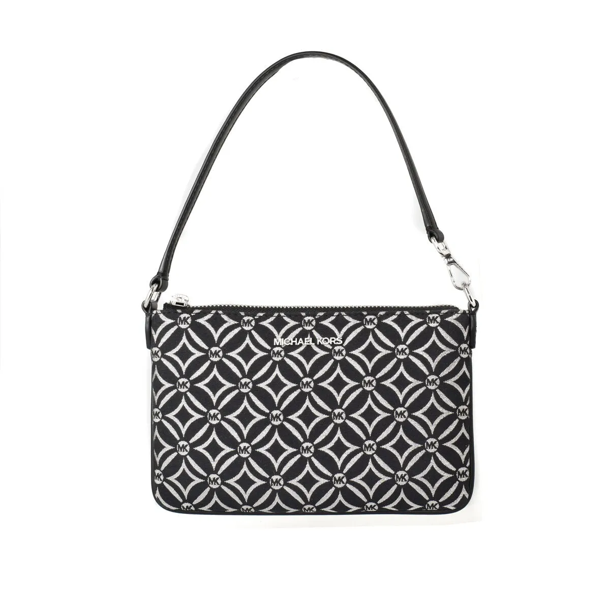 Michael Kors Logo Print Shoulder Bag Black Silver