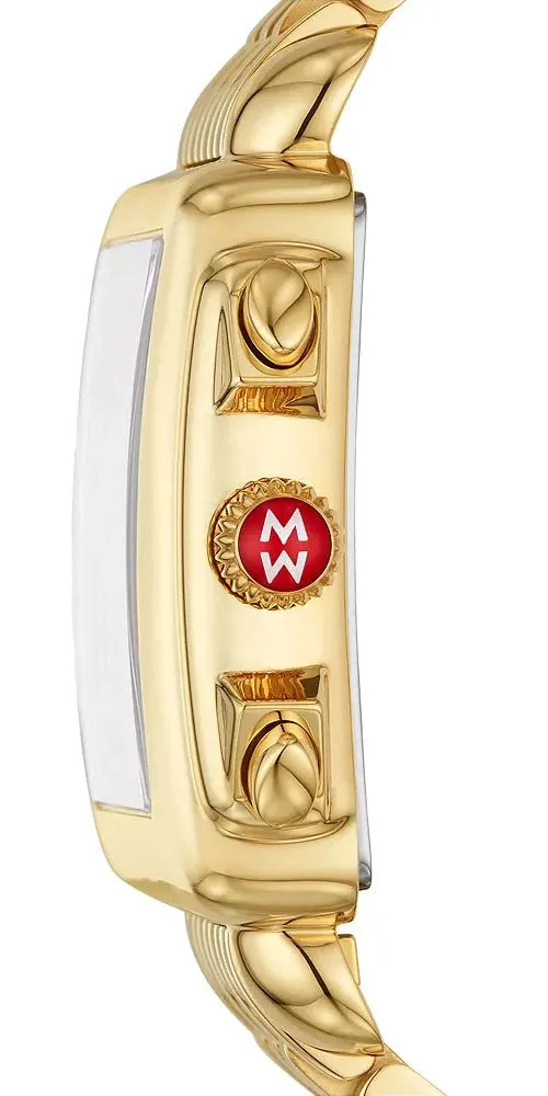 Michele Deco Chronograph 18K Gold-Plated Steel Diamonds Mother-of-Pearl Dial Date Rectangle Womens Watch MWW06A000780