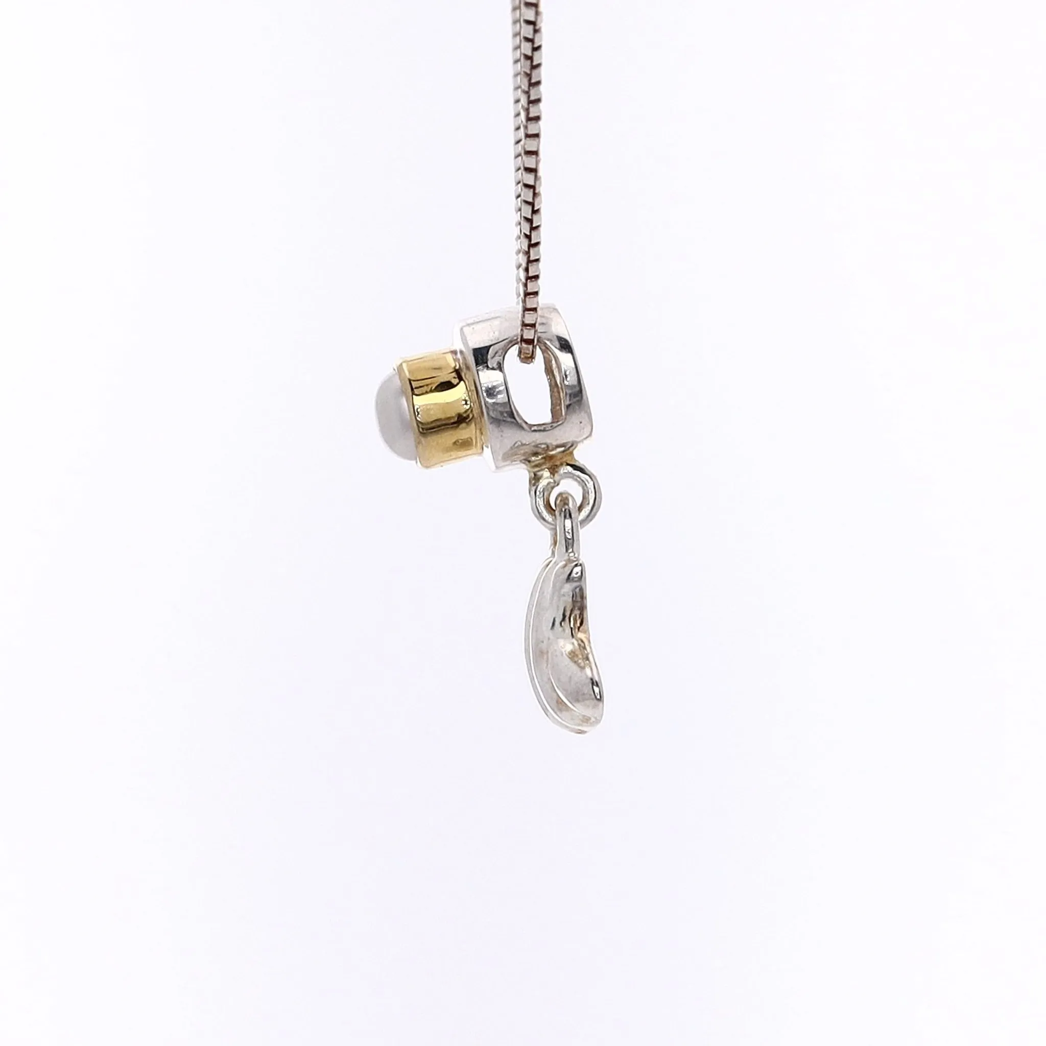 Michou Sterling Silver 22 Karat Yellow Gold Sliding Vermeil Seashell and Pearl Pendant Necklace