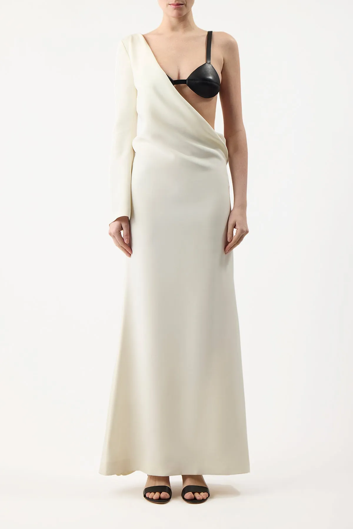 Midas Dress in Silk Wool Cady with Leather Bra