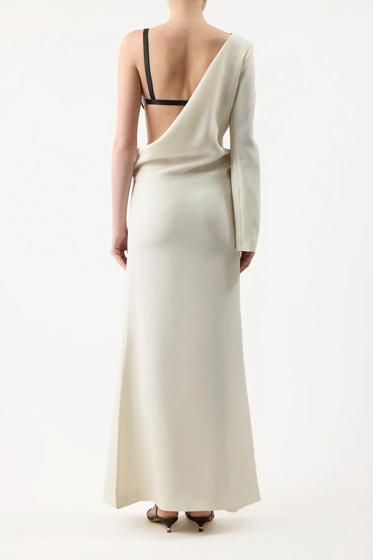 Midas Dress in Silk Wool Cady with Leather Bra
