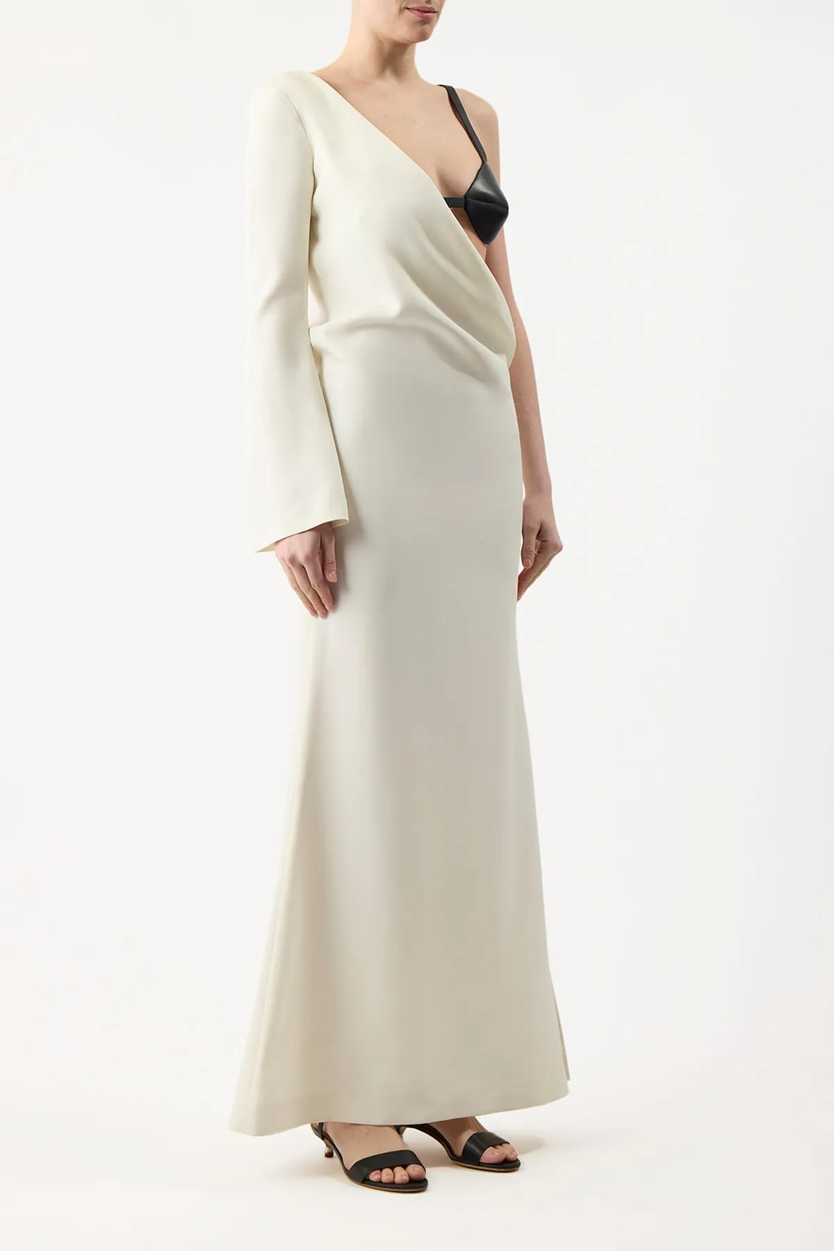 Midas Dress in Silk Wool Cady with Leather Bra