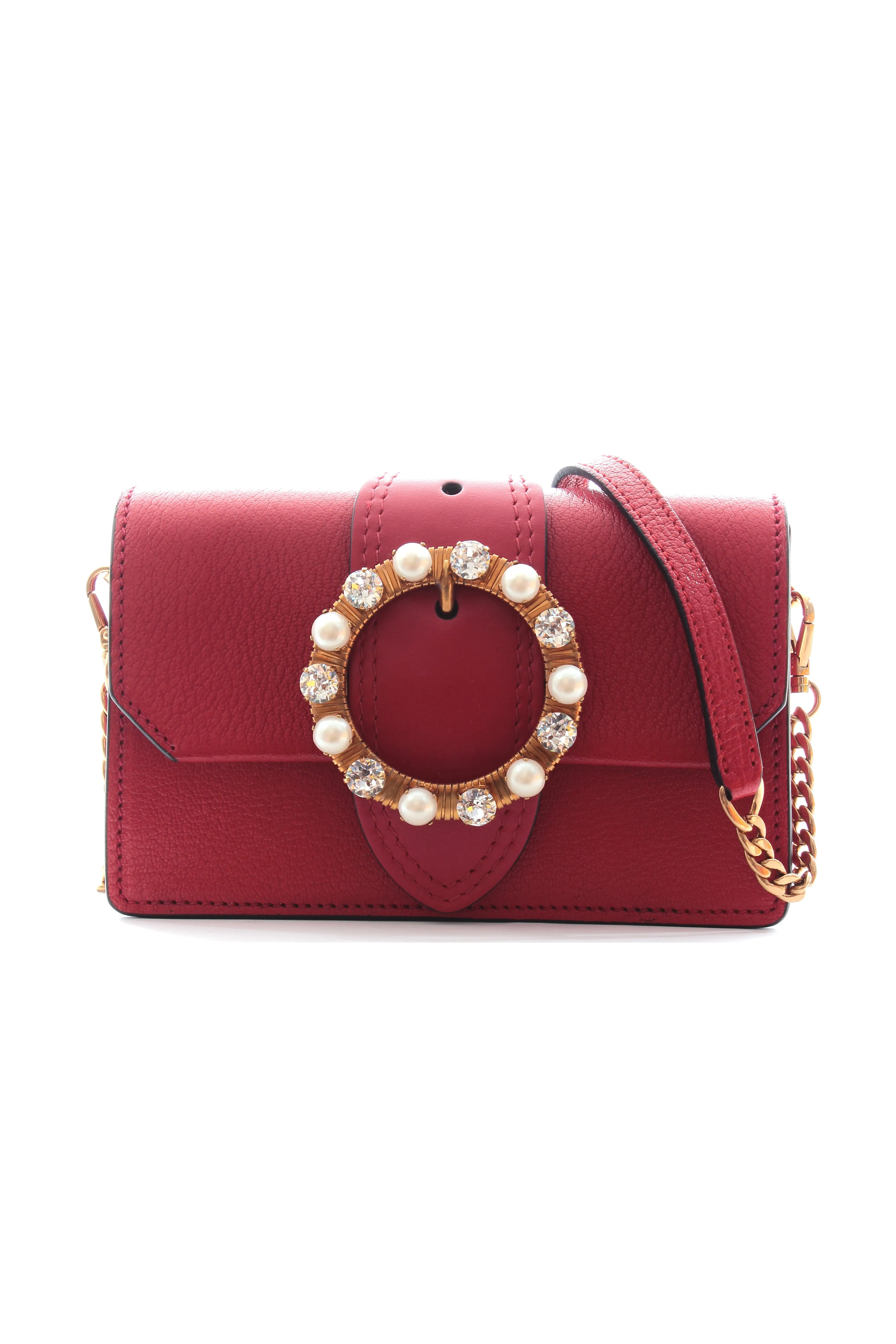 Miu Miu Madras Crystal and Pearl Embellished Crossbody Bag