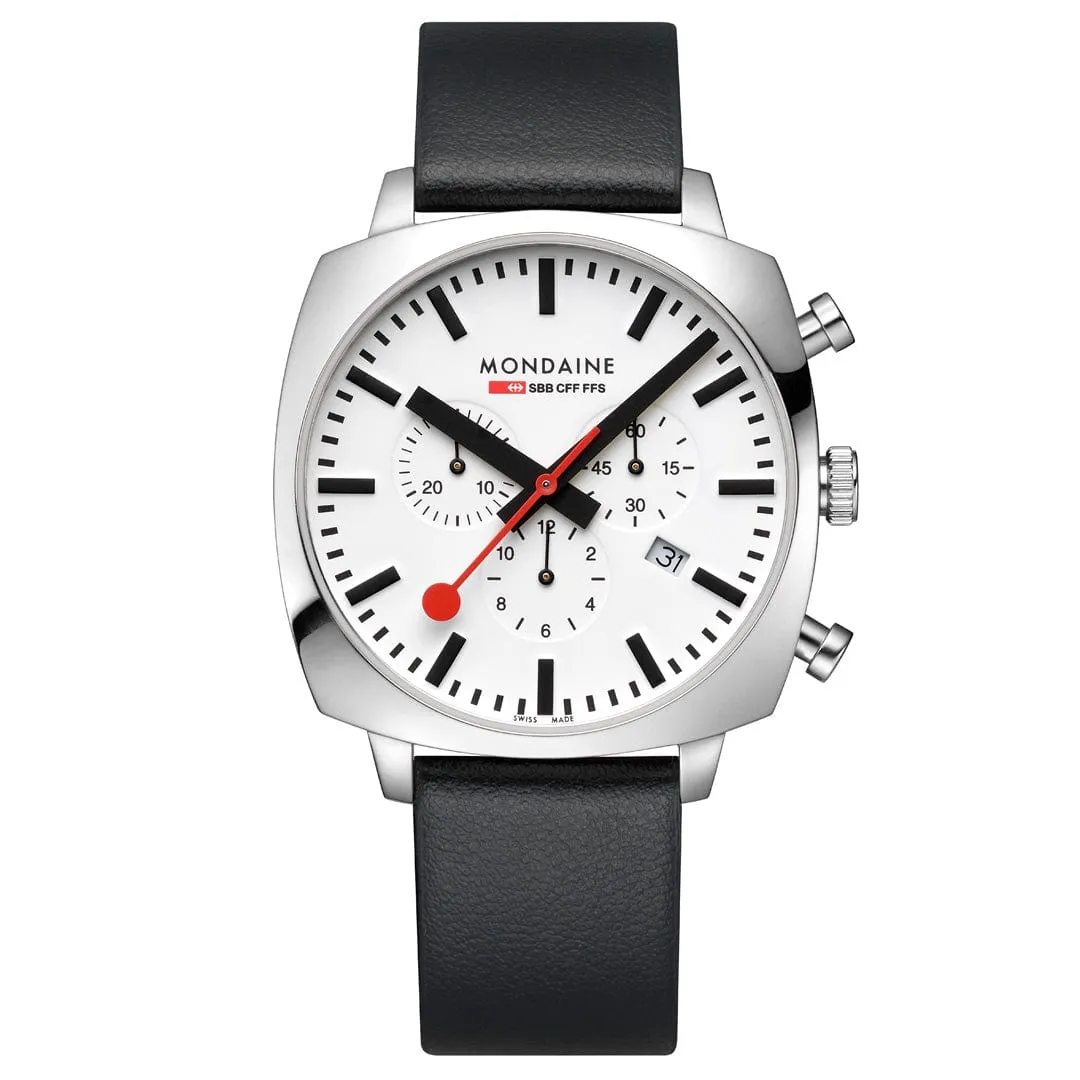 Mondaine Cushion Black Vegan Grape Leather Watch MSL.41410.LBV.SET 