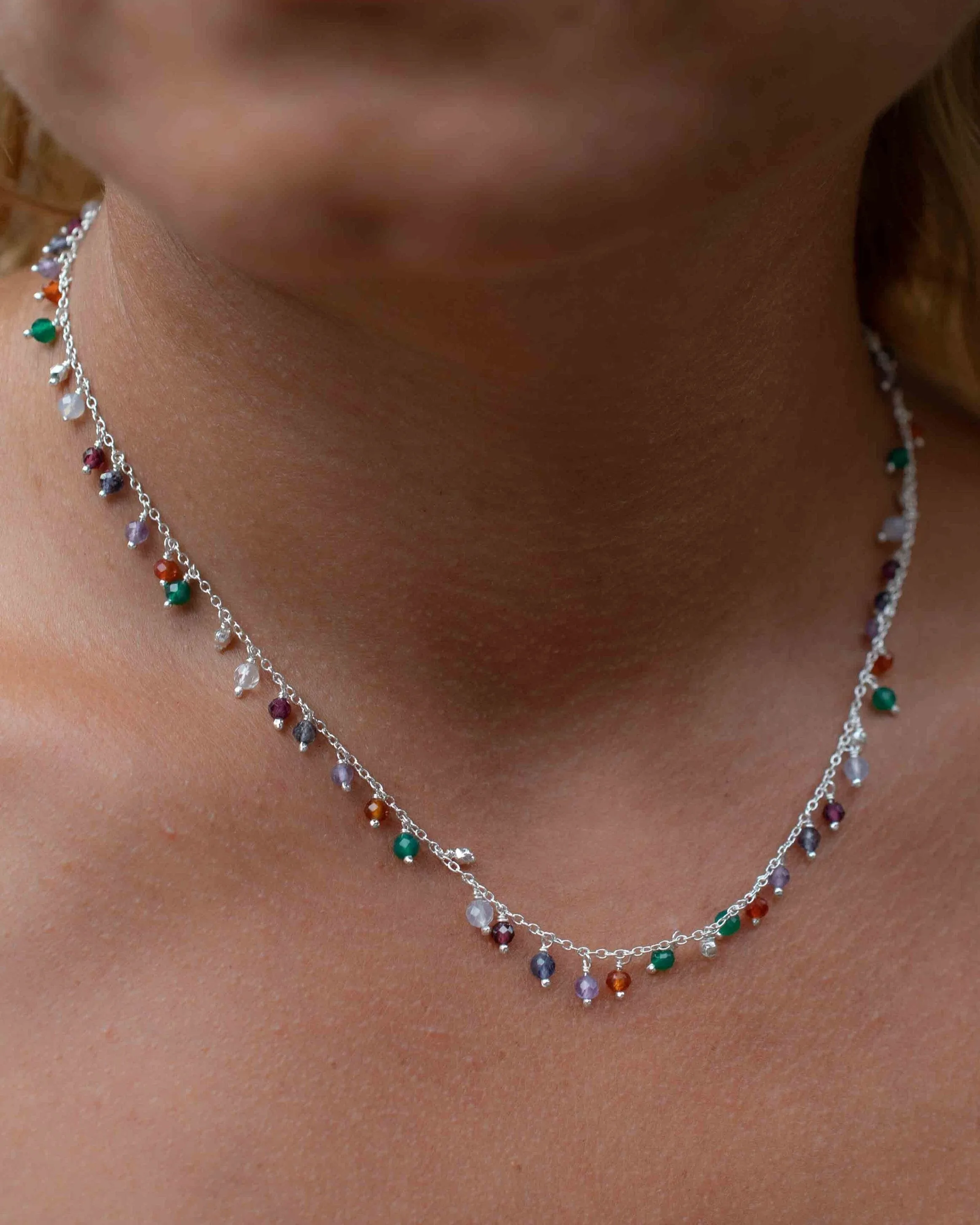 Moonstone, Garnet, Amethyst Choker ~ Gold Vermeil or Sterling Silver ~ MN109
