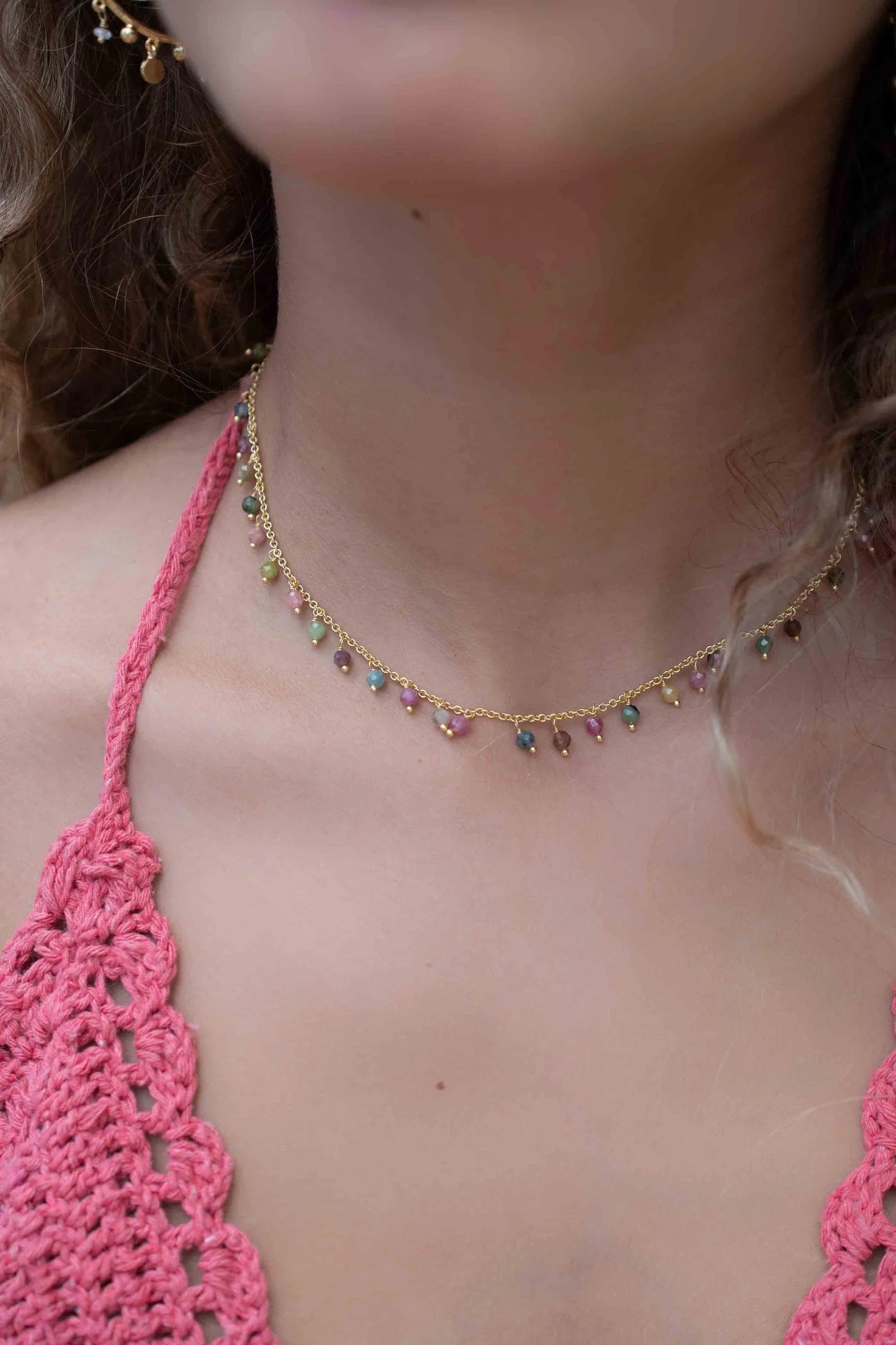 Moonstone, Labradorite, Aqua Chalcedony, Tourmaline or Turquoise Choker Necklace ~ Gold Plated 18k ~ MN133