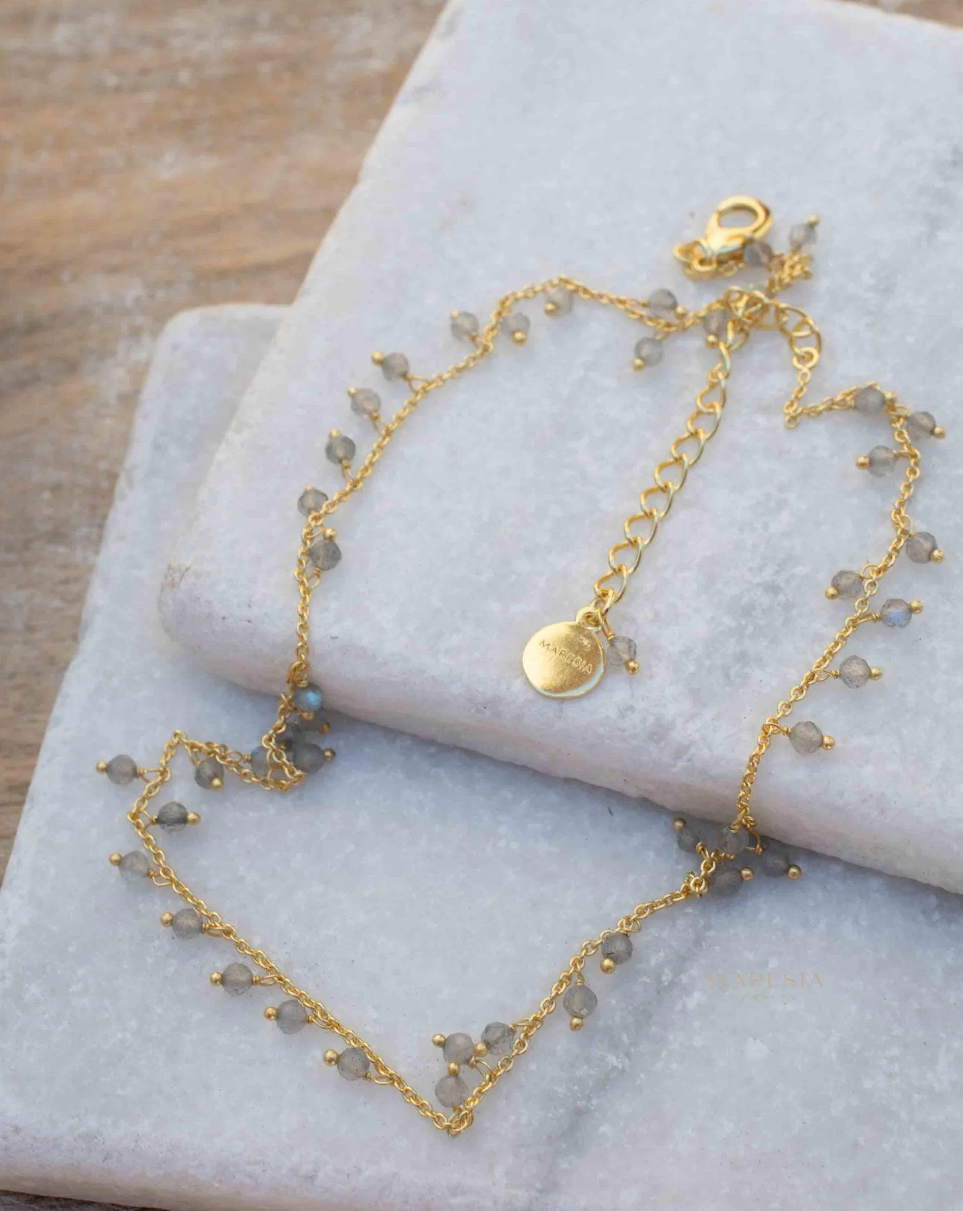 Moonstone, Labradorite, Aqua Chalcedony, Tourmaline or Turquoise Choker Necklace ~ Gold Plated 18k ~ MN133