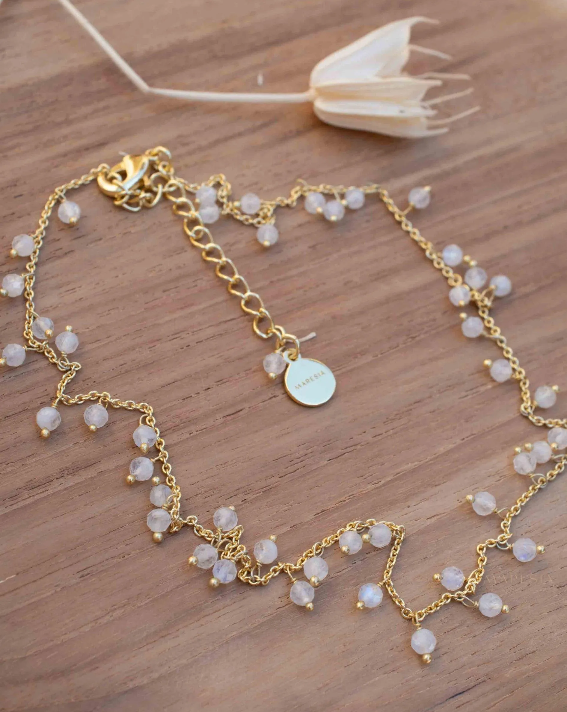 Moonstone, Labradorite, Aqua Chalcedony, Tourmaline or Turquoise Choker Necklace ~ Gold Plated 18k ~ MN134
