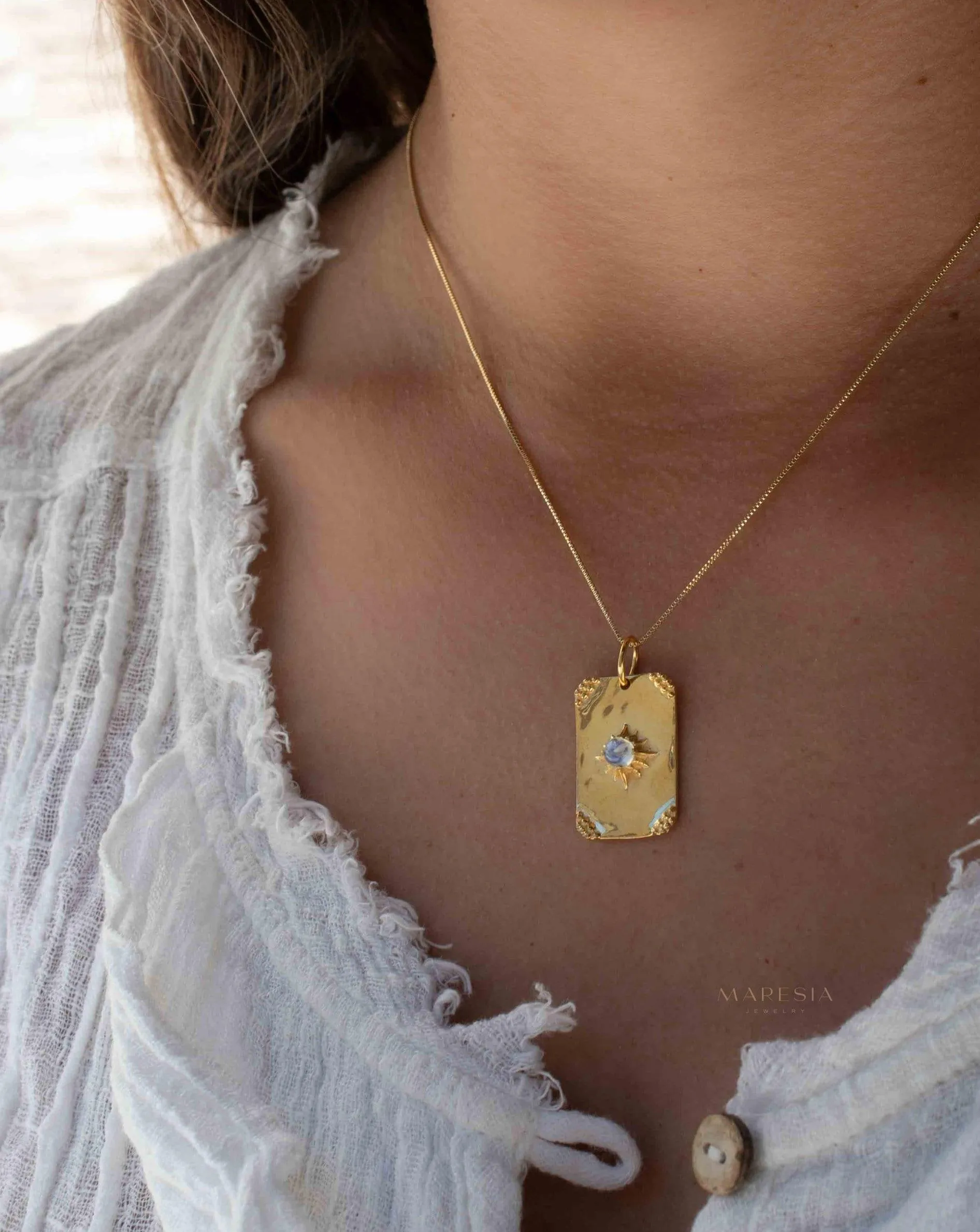 Moonstone, Larimar or Turquoise Necklace ~ Pendant ~ Gold Plated  ~ MN146