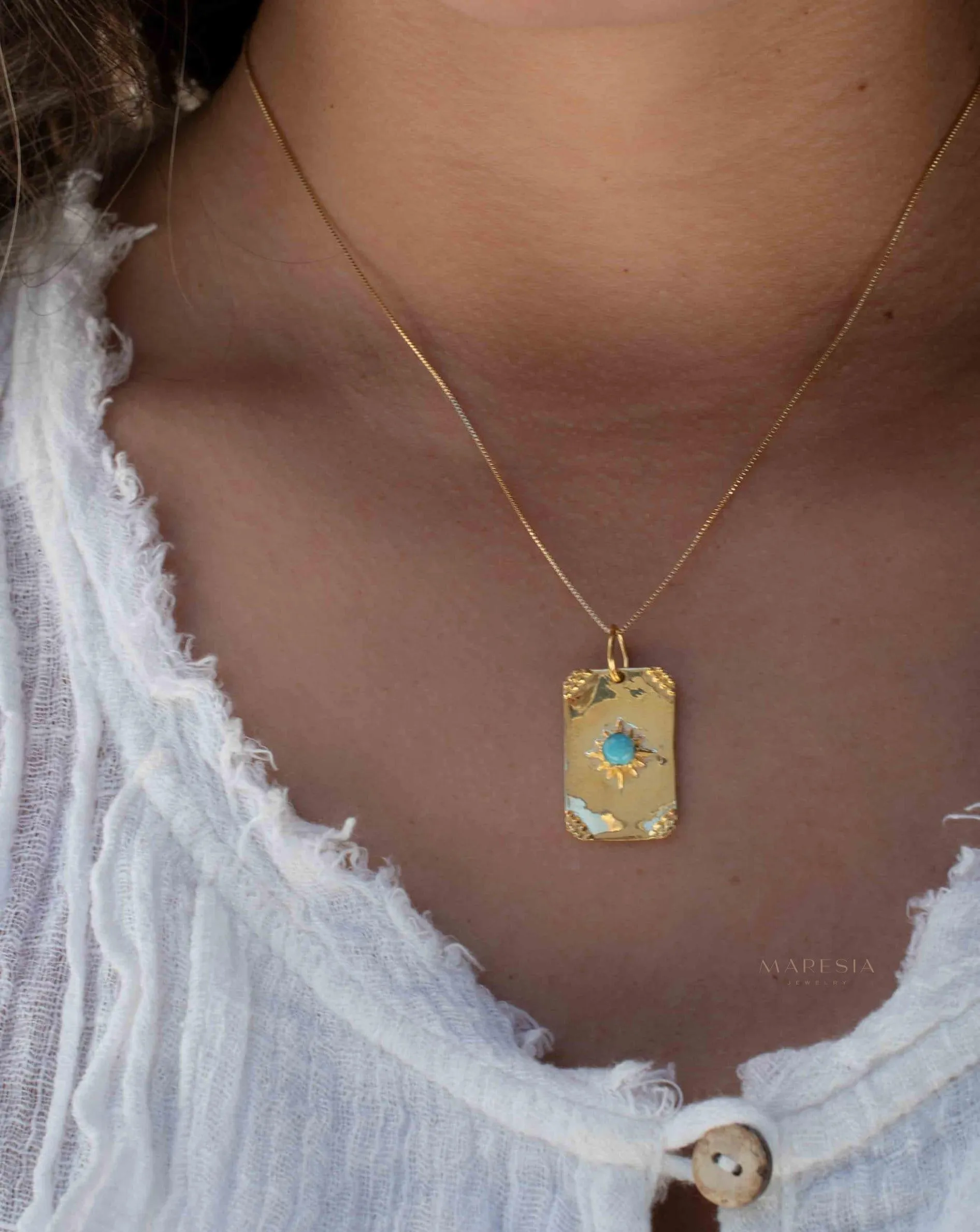 Moonstone, Larimar or Turquoise Necklace ~ Pendant ~ Gold Plated  ~ MN146