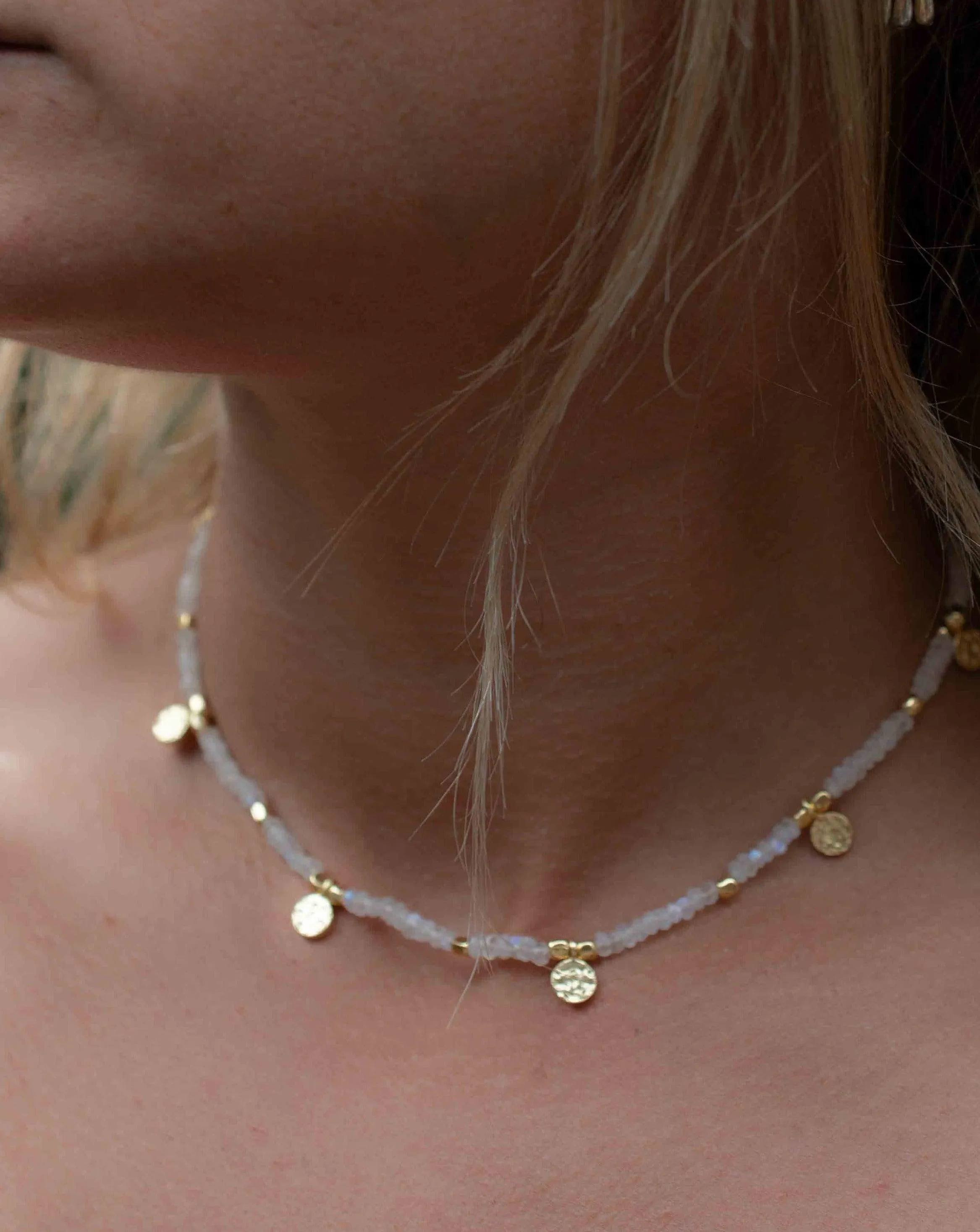 Moonstone Necklace ~ Gold Plated 18k ~ Choker ~ MN106