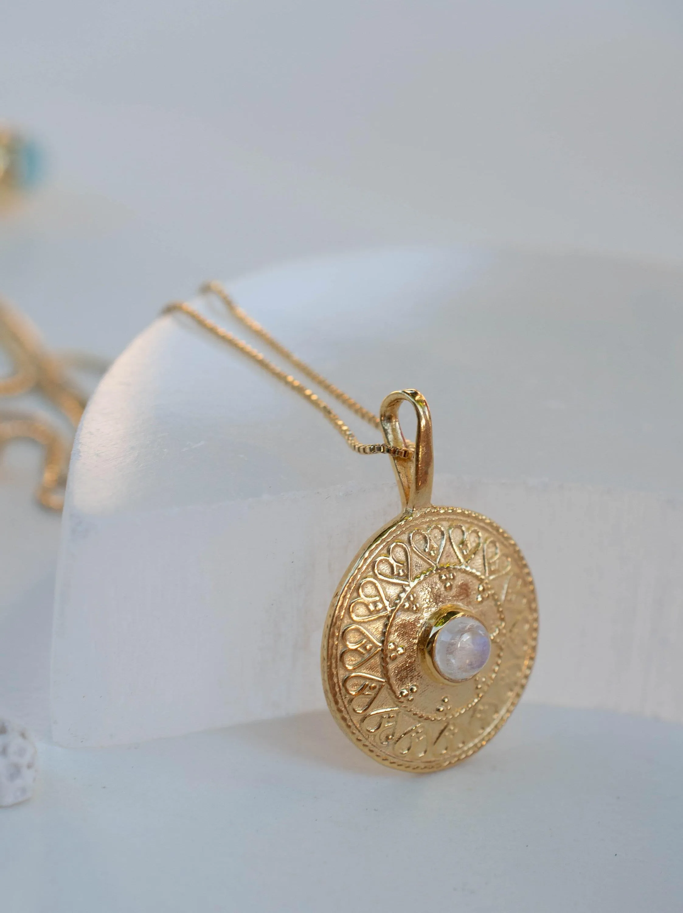 Moonstone Round Pendant ~ Gold Plated over Sterling Silver ~ MN145