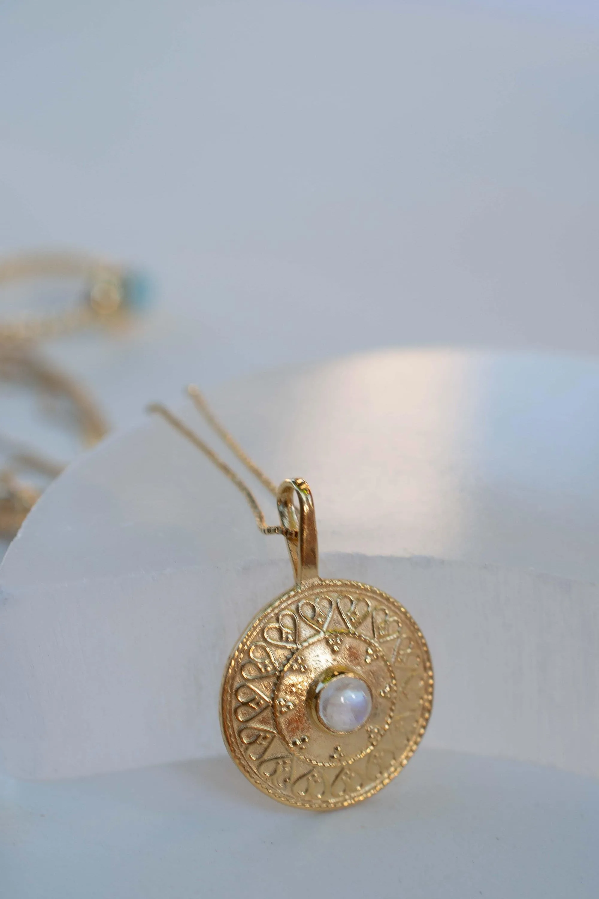 Moonstone Round Pendant ~ Gold Plated over Sterling Silver ~ MN145