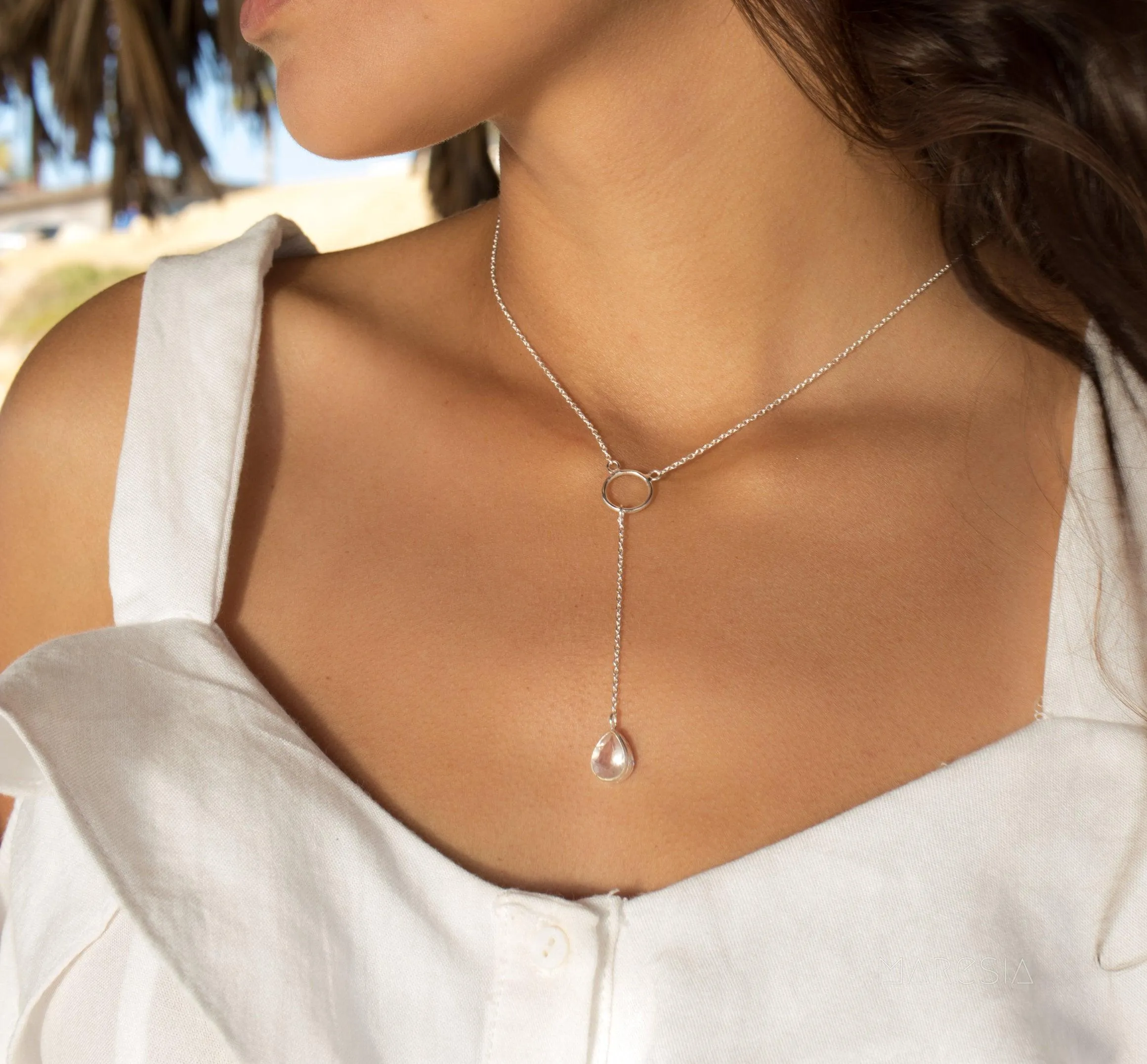 Moonstone Y Necklace ~ Sterling Silver 925~MN001B