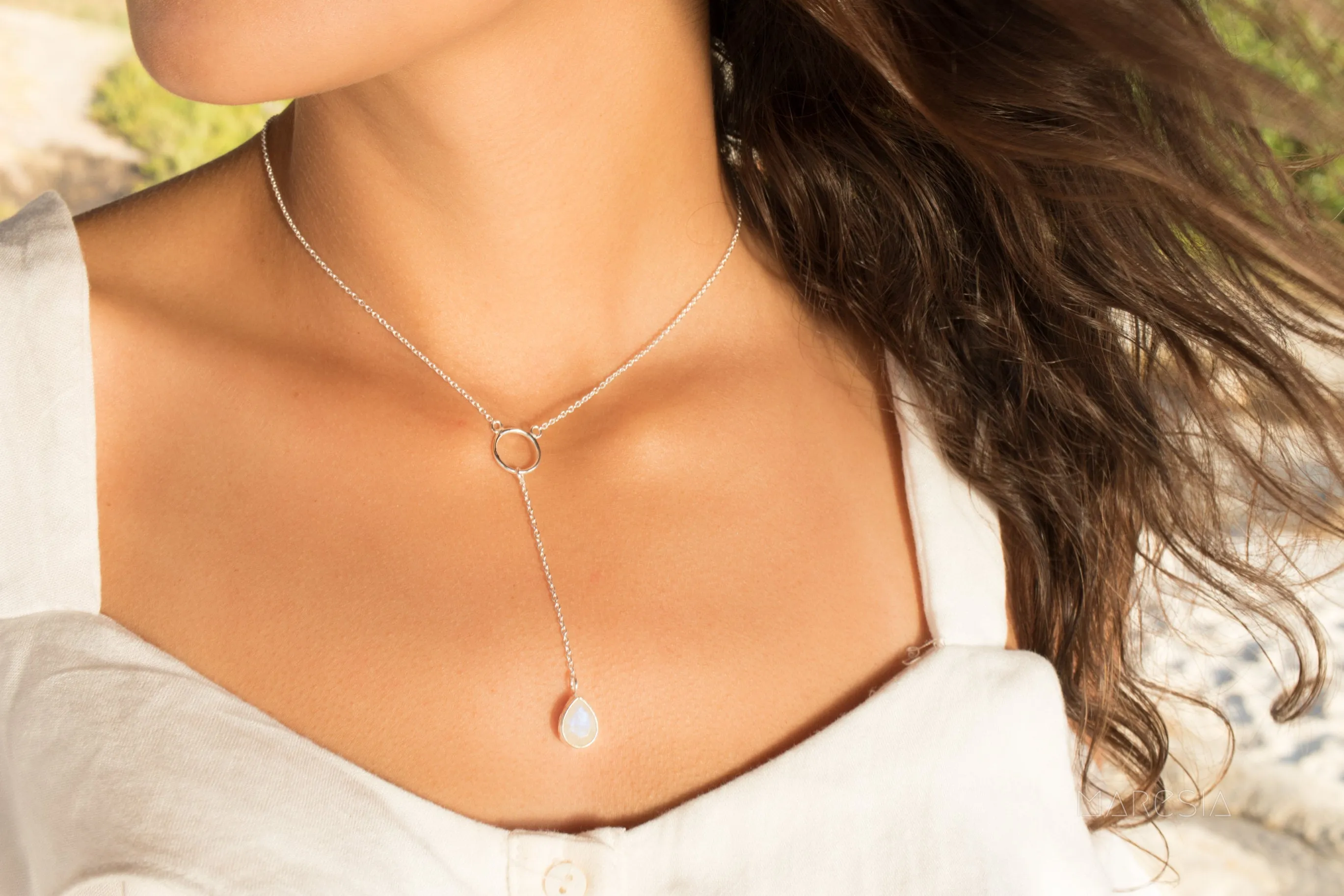 Moonstone Y Necklace ~ Sterling Silver 925~MN001B