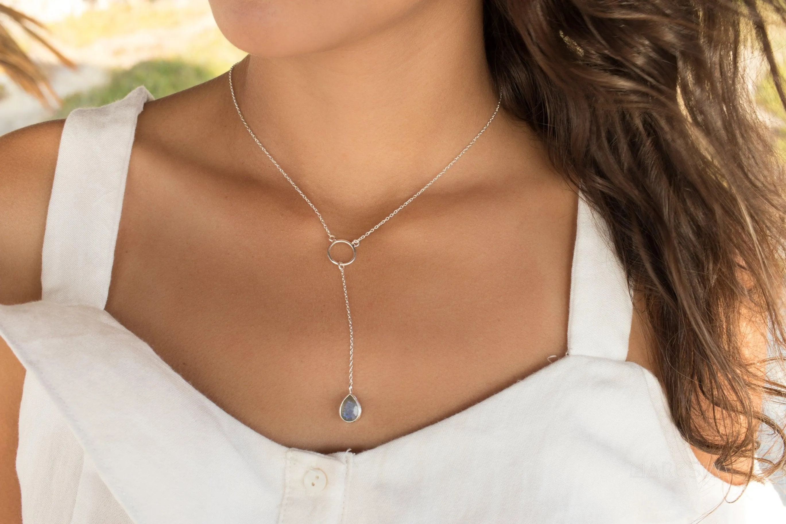 Moonstone Y Necklace ~ Sterling Silver 925~MN001B