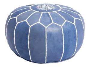 Moroccan Cowhide Leather Round Pouf