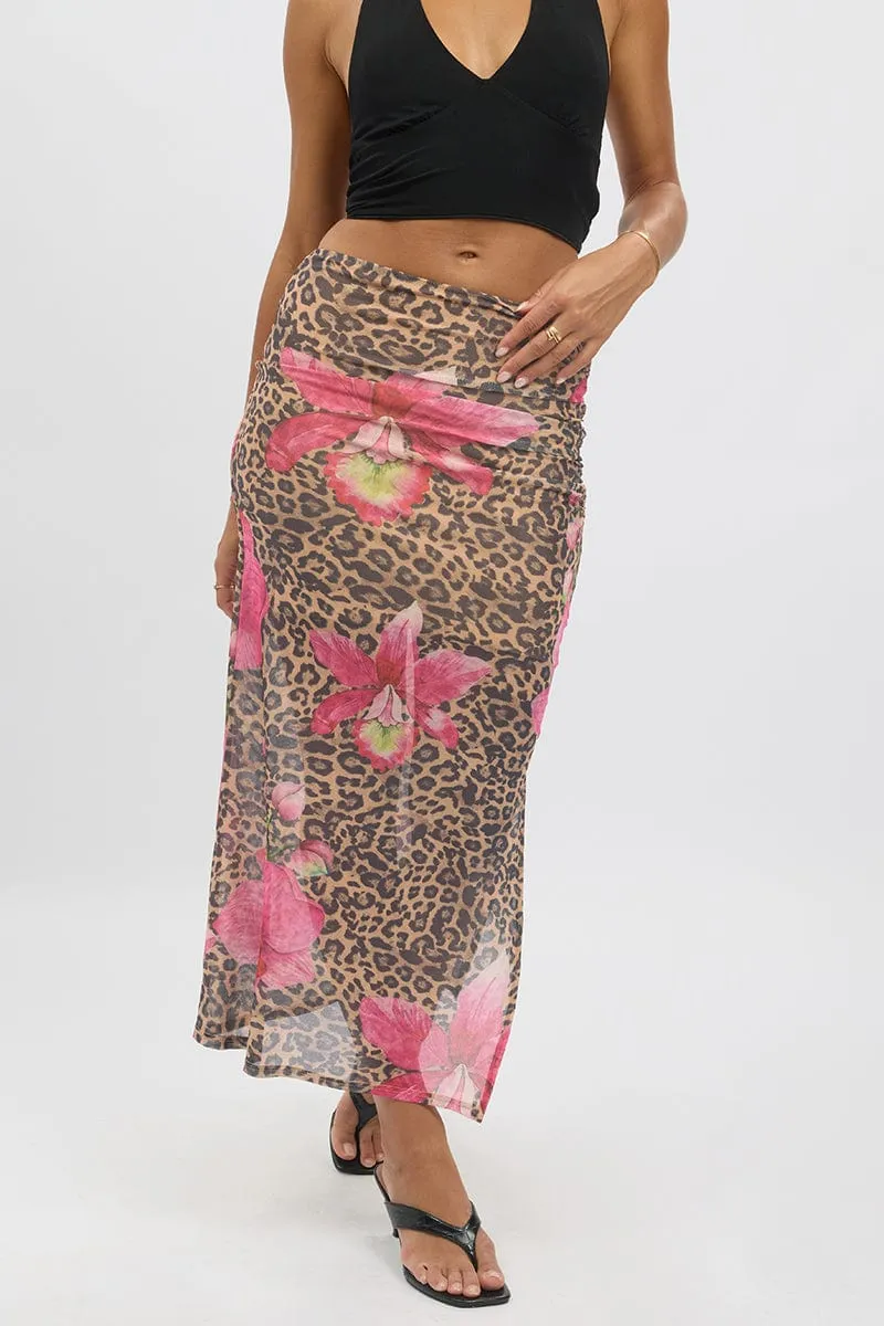 Multi Animal Print Midaxi Skirt High Rise Ruched Lined Mesh,skirt,denim skirt,mini skirt,maxi skirt,jean skirt,skort,tennis skirt,pleated skirt,pencil skirt,bubble skirt,plisse skirt,fitted skirt,midi skirt,short skirt,short mini skirt,leather skirt,a line