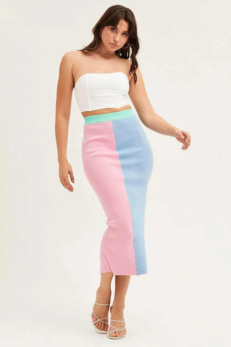 Multi Color Block Knit Midi Skirt,skirt,denim skirt,mini skirt,maxi skirt,jean skirt,skort,tennis skirt,pleated skirt,pencil skirt,bubble skirt,plisse skirt,fitted skirt,midi skirt,short skirt,short mini skirt,leather skirt,a line skirt